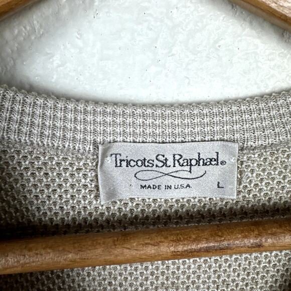 Vintage Tricots St Raphael Sweater Size Large Tan Cotton V Neck Vest USA 90s - Picture 3 of 5